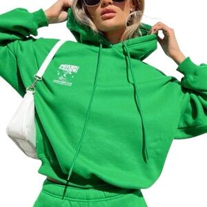 Princess Polly Oversized Hoodie Sweatshirt Green White Psychic Readings 12 L